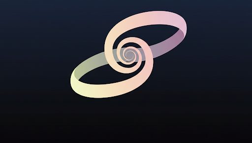 Two interlocking spirals on a dark background